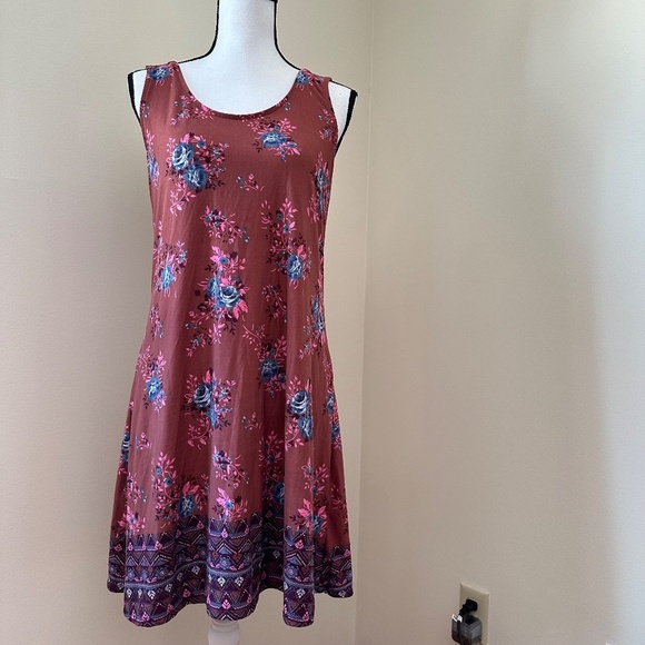 *MUDD* Pink x Blue Floral Sleeveless Cross-Back Sundress Size M - Picture 2 of 9